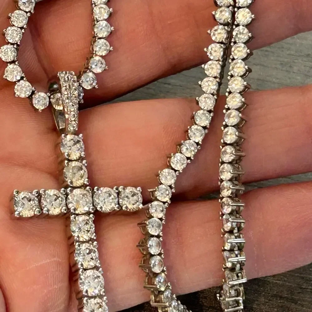 Pres Gold Presidents Tennis Chain CZ stones rhinestones Cross Pendant 20”. #A81